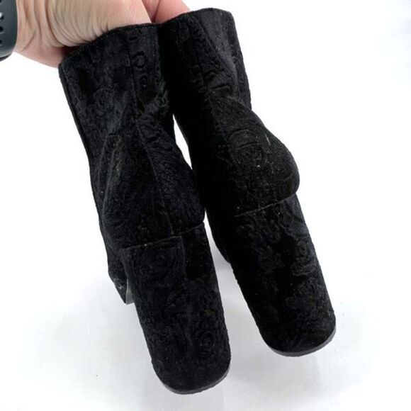 Kensie Black Velvet Floral Emeline Block heel boot bootie size 8.5 Platform Goth - Picture 5 of 14